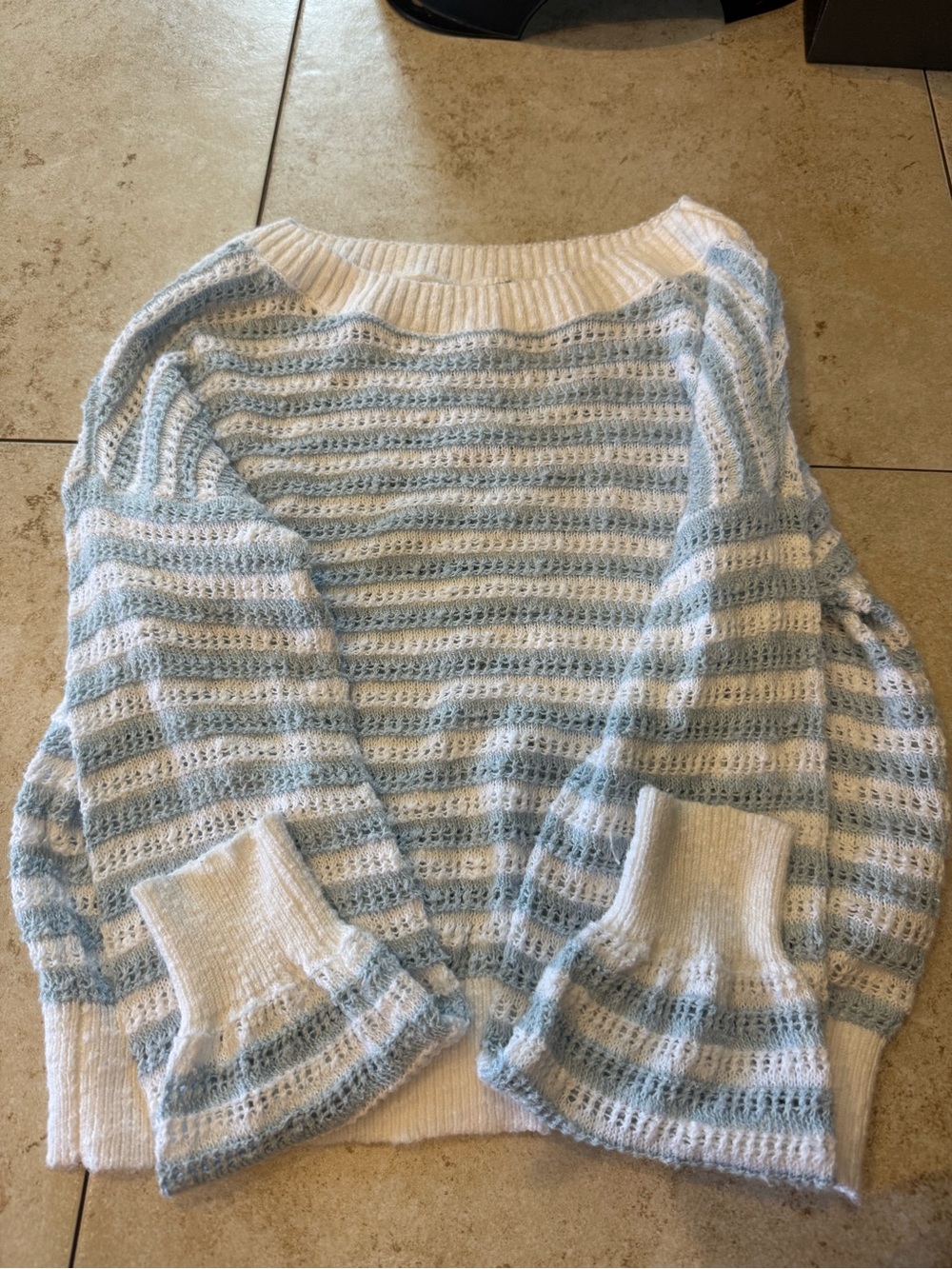 Soft Knit Blue and White Striped Girls Sweater